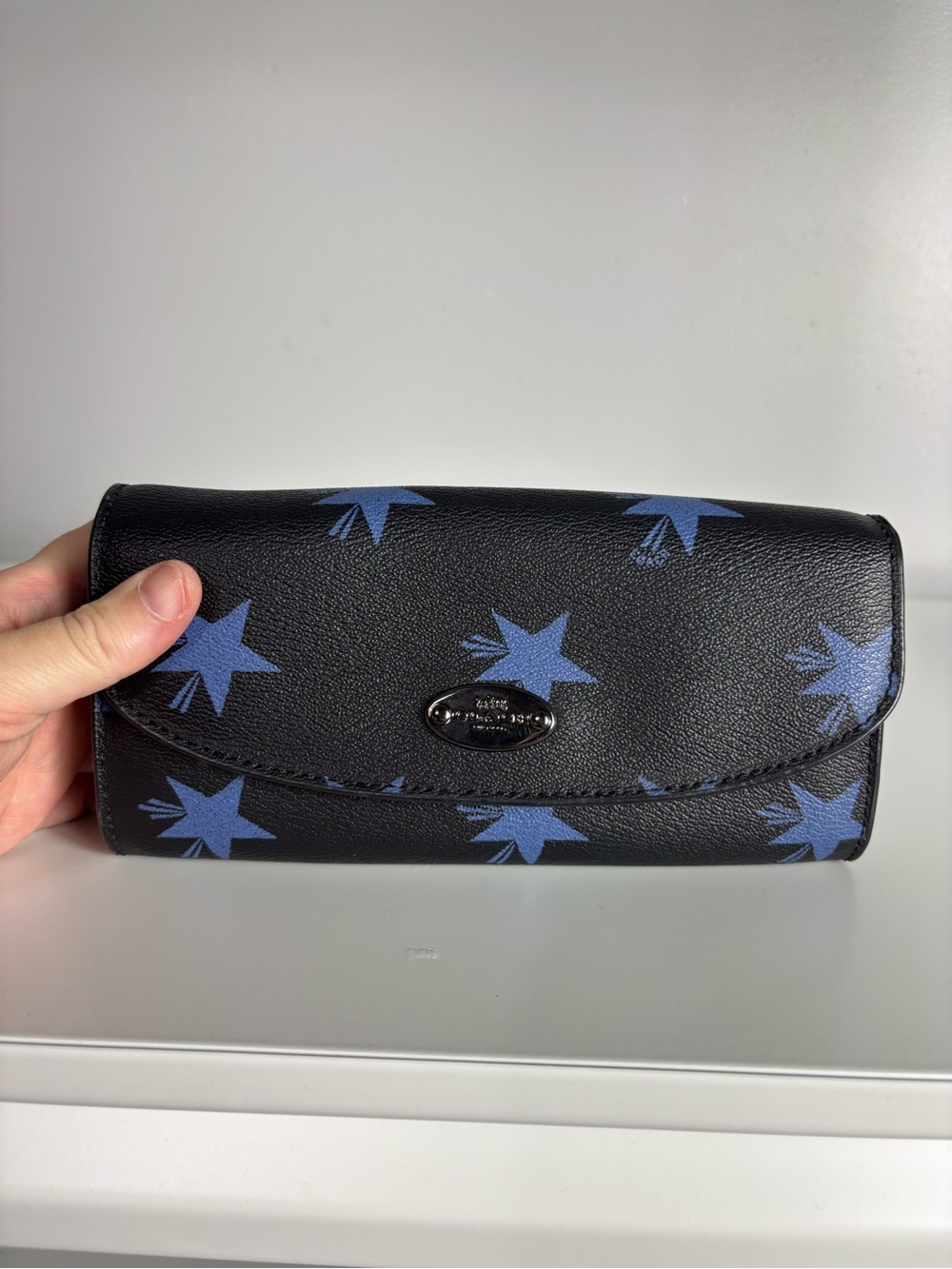 New Coach Black Wallet with Blue Star Print